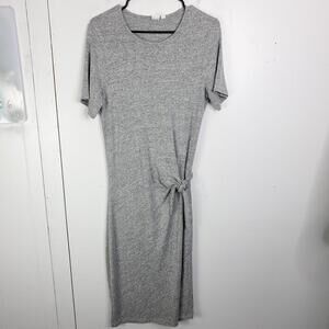 Gap Dress Womens Small Midi Gray Heather Tie Waist Stretchy Short Sleeve